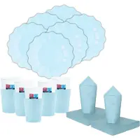 Givi Italia Feest BBQ bordjes/bekertjes/servetten set New Wave - 16 personen - babyblauw - papier/karton