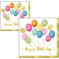 Givi Italia Feestservetten - 32x - happy birthday - ballonen thema - 3 laags - 33 x 33 cm - wegwerpservetten - kinderfeest