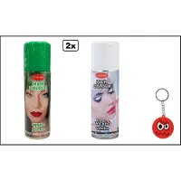 Goodmark 2x Haarverf/haarspray groen en wit 125 ml - Smiley - Festival thema feest carnaval haar kleurspray party