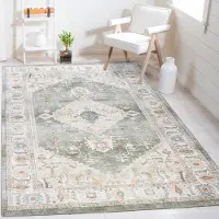 Flycarpets Burano Vintage Vloerkleed - Groen / Terra - Laagpolig Tapijt Loper - 80x150 cm