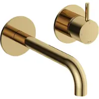 Hotbath Inbouw Wastafelkraan Cobber 18 cm Gebogen Uitloop 1-Hendel Gepolijst Messing PVD