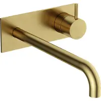 Hotbath Inbouw wastafelkraan met achterplaat cobber 25 cm gebogen uitloop 1-hendel geborsteld messing pvd