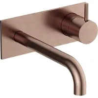 Hotbath Inbouw wastafelkraan met achterplaat cobber 18 cm gebogen uitloop 1-hendel geborsteld koper pvd