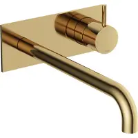 Hotbath Inbouw Wastafelkraan Met Achterplaat Cobber 25cm Gebogen Uitloop 1-Hendel Gepolijst Messing PVD