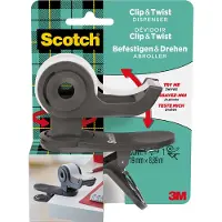 Scotch tapedispenser Clip'n Twist C19-Clip-CG, voor wieltjes L 33 m x B 19 mm, incl. 1 rol Scotch Magic kleefband, donkergrijs