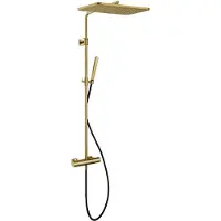 Hotbath Thermostatische stortdoucheset gal 128 cm met hoofddouche 40 cm geborsteld messing pvd