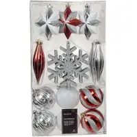 Décoris Kerstballen mixbox 22-delig | kerstrood/zilver