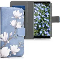 Kwmobile telefoonhoesje geschikt voor Samsung Galaxy A8 (2018) - Backcover voor smartphone - Hoesje met pasjeshouder in taupe / wit / blauwgrijs - Magnolia design