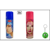 Goodmark 2x Haarverf/haarspray blauw en roze 125 ml - Smiley - Festival thema feest carnaval haar kleurspray party