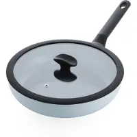 BK Enjoy Hapjespan 28cm met deksel – 3.4L – PFAS-vrije antikleeflaag – Hapjespan inductie – Keramische pan - Ovenbestendig tot 160°C - Koudgrepen - Met glazen deksel - Met glazen deksel - Lichtblauw