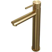 Brauer Gold Carving verhoogde wastafelkraan met lange, ronde handgreep en ColdStart geborsteld messing PVD