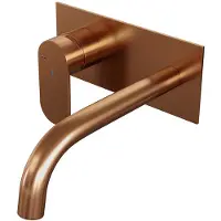 Brauer Copper Edition ColdStart wastafelkraan inbouw gebogen uitloop met achterplaat model C2 koper geborsteld PVD