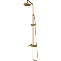 Brauer Gold Carving opbouw thermostatische regendouche SET 01 met 20 cm douchekop en staaf handdouche en doucheslang goud geborsteld PVD