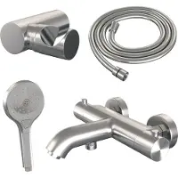 Brauer Brushed Edition opbouw baddouche thermostaatkraan SET 04 met wandhouder en 3-standen handdouche en doucheslang RVS geborsteld PVD