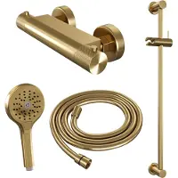 Brauer Gold Carving thermostatische douchekraan met glijstang en 3 standen handdouche geborsteld messing PVD