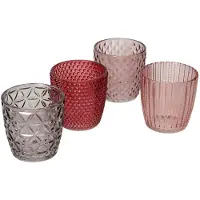 Dekoria – Waxinelichthouders – Theelichthouders – Set van 4 – Glas – Roze tinten