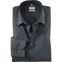 Olymp Olympslim fit katoenen overhemd grijs effen