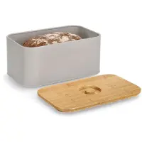 Zeller Broodtrommel met bamboe deksel, metaal, beige, Brood bewaren, Beige