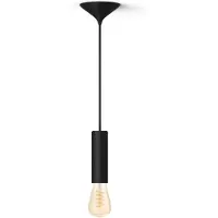 Philips Hue Bundel: Zwarte Medium Pendellamp Koord - 3d Geprint Voor Filamentlampen + Warm Tot Koelwit Licht St72 Edison Filamentlamp
