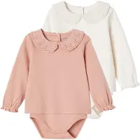 Vertbaudet Set van 2 T-shirt rompertjes baby van biokatoen rozen