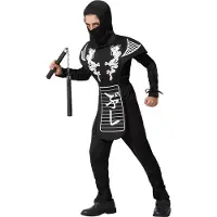 Atosa Carnaval verkleed kostuum/outfit - Ninja - voor jongens - zwart/wit - polyester - Compleet 128