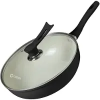 Coock Wokpan Inductie 32cm - Speciale Anti-Aanbak Coating - Roerbakpan met deksel - Gerecycled Aluminium - Zwart/Wit - Inclusief E-book