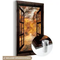 MuchoWow Glasschilderij 120x180 cm - Schilderij acrylglas - Bos - Herfst - Bomen - Bospad - Natuur - Doorkijk - Foto op glas - Muurdecoratie woonkamer - Wanddecoratie slaapkamer - Schilderijen