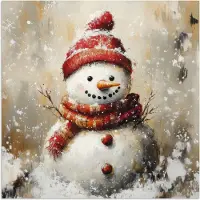 PosterMonkey Poster 50x50 cm - Sneeuwpop - Winter - Sneeuw - Beige - Posters - Kamer decoratie - Wanddecoratie woonkamer - Muurdecoratie slaapkamer