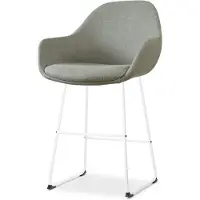 Nolon Nino-Mae Barkruk Saliegroen - Wit Onderstel - 65 cm - Stof - Voor Kookeiland - met Rugleuning - Design - Scandinavisch - Comfortabel