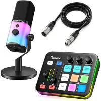 MAONO - Starterspack - PD100X & G1 NEO & XLR Kabel - Podcast Starterspack - Gaming Streaming - USB RGB Microfoon - Streaming Deck - DJ Mixer