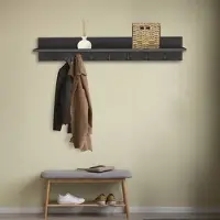 Bino - Wandkapstok - Wandplank - 14 Haken - Antraciet - 106 cm