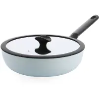 BK Enjoy Wokpan 28cm – 4.2L – PFAS-vrije antikleeflaag – Wokpan inductie – Keramische pan - Ovenbestendig tot 160°C - Koudgrepen - Met glazen deksel - Lichtblauw