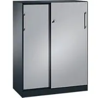 C+P Schuifdeurkast ASISTO C 3000, 3 ordnerhoogten, met afdekplaat, breedte 1000 mm, antraciet/aluminium zilver