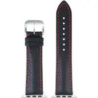 Eulit leer horlogeband geschikt voor Apple Watch 38/40/41 maat - Serie 1/2/3/4/5/6/7/8/9/10 + SE - imperator smart - 20 mm - zwart/rood - metalen zwart gesp - incl. adapter