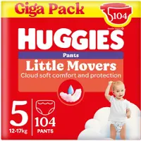 Huggies Little Movers baby luierbroekjes, Maat 5 (12 tot 17 kg), 104 luierbroekjes met Disney designs, Giga pack