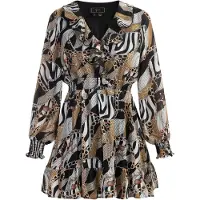 Faina Jurk chamois / grijs / zwart / wit
