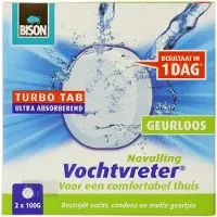 Bison Vochtvreter navultablet 2x 100 g, luchtontvochtiger, geschikt voor Vochtvreter Ambiance, bestrijd hoge luchtvochtigheid, geen batterij nodig, ook geschikt voor caravans en campers