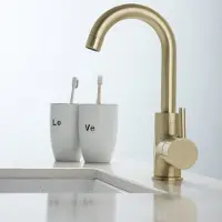 Boss & Wessing Wastafelkraan bws gold gebogen uitloop geborsteld messing mat goud