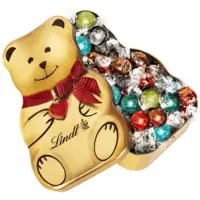 Lindt TEDDY Blik met chocolade bonbons - Goud herbruikbaar blik - 450 gram LINDOR bonbons - Kerstcadeau - Chocolade cadeau - melkchocolade - witte chocolade - pistache chocolade - pure chocolade