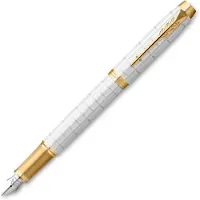 Parker IM Premium vulpen | Pearl met gouden detail | Fijne penpunt met blauwe inkt navulling | geschenkdoos