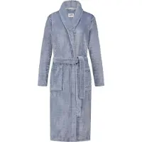 Ten Cate Dames Badjas Fleece - blauw streepreliëf - maat XL