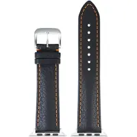 Eulit leer horlogeband geschikt voor Apple Watch 38/40/41 maat - Serie 1/2/3/4/5/6/7/8/9/10 + SE - imperator smart - 20 mm - zwart/oranje - metalen gesp - incl. adapter