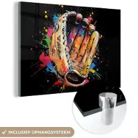 MuchoWow Glasschilderij 180x120 cm - Schilderij acrylglas - Graffiti - Sport - Baseball - Honkbal - Foto op glas - Muurdecoratie woonkamer - Wanddecoratie slaapkamer - Schilderijen