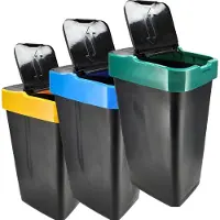 Discountershop Prullenbakken Set van 3 - 60L Zwarte Sorteerbakken met Geel, Blauw, Groen Deksel - Ideaal voor Afvalscheiding
