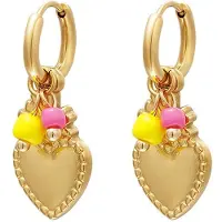 Yehwang Gouden oorbellen hartjes en bedeltjes - stainless steel - waterproof - kadotip