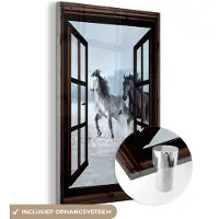 MuchoWow Glasschilderij 120x180 cm - Schilderij acrylglas - Paarden - Winter - Dieren - Natuur - Doorkijk - Foto op glas - Muurdecoratie woonkamer - Wanddecoratie slaapkamer - Schilderijen
