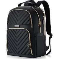 Kuosdaz Rugzak voor dames, 156 inch, schoolrugzak, meisjes, tieners, met USBoplaadpoort, laptoprugzak, stijlvolle dagrugzak, waterdicht, voor school, universiteit, reizen, werk, zwart