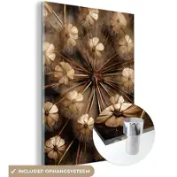 MuchoWow Glasschilderij 120x160 cm - Schilderij acrylglas - Droogbloemen - Bruin - Natuur - Foto op glas - Muurdecoratie woonkamer - Wanddecoratie slaapkamer - Schilderijen