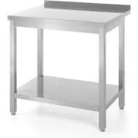 Hendi Muurwerktafel met opstaande rand en schap – 600 mm diep – verstelbare poten – roestvast staal