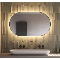 Schaere Ovale badkamerspiegel met indirecte verlichting, verwarming, touch sensor, kleurenwissel en mat zwart frame 120×70 cm